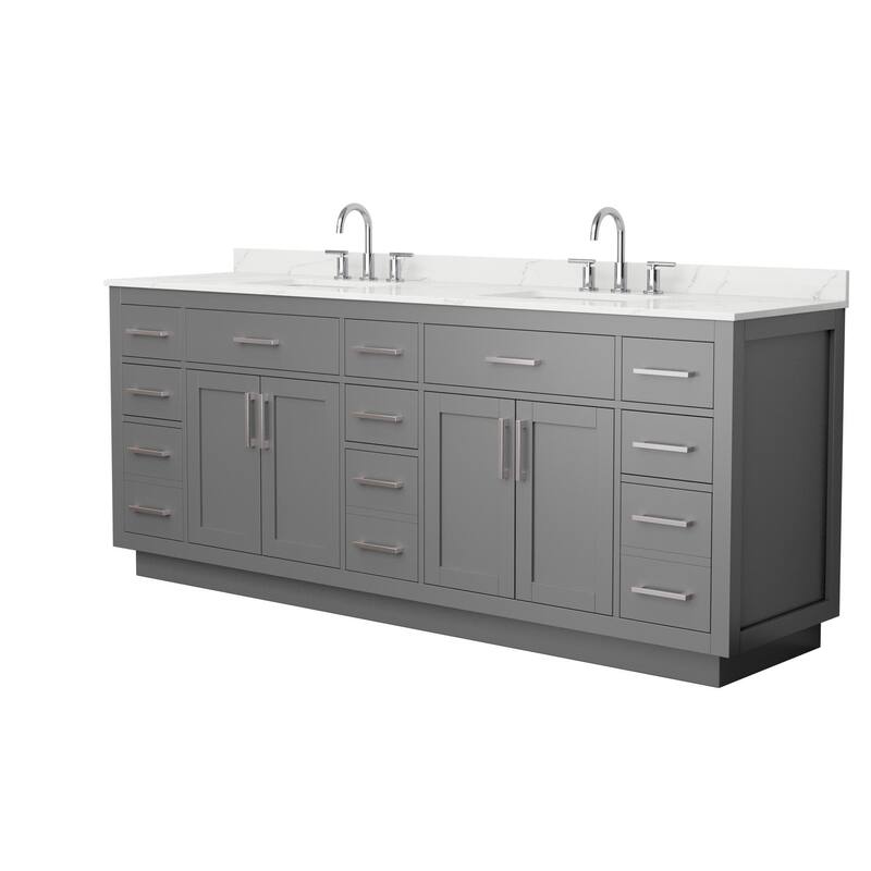 Wyndham Collection WCG262684D-QTZ-US3MXX Beckett TK 84" Free Standing - Dark Gray / Giotto Quartz Top / Brushed Nickel