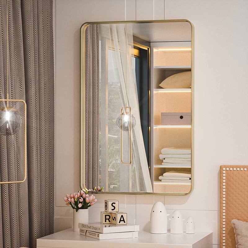 TETOTE Modern Metal Frame Wall Mounted Bathroom Vanity Mirror - 24x36 - Gold