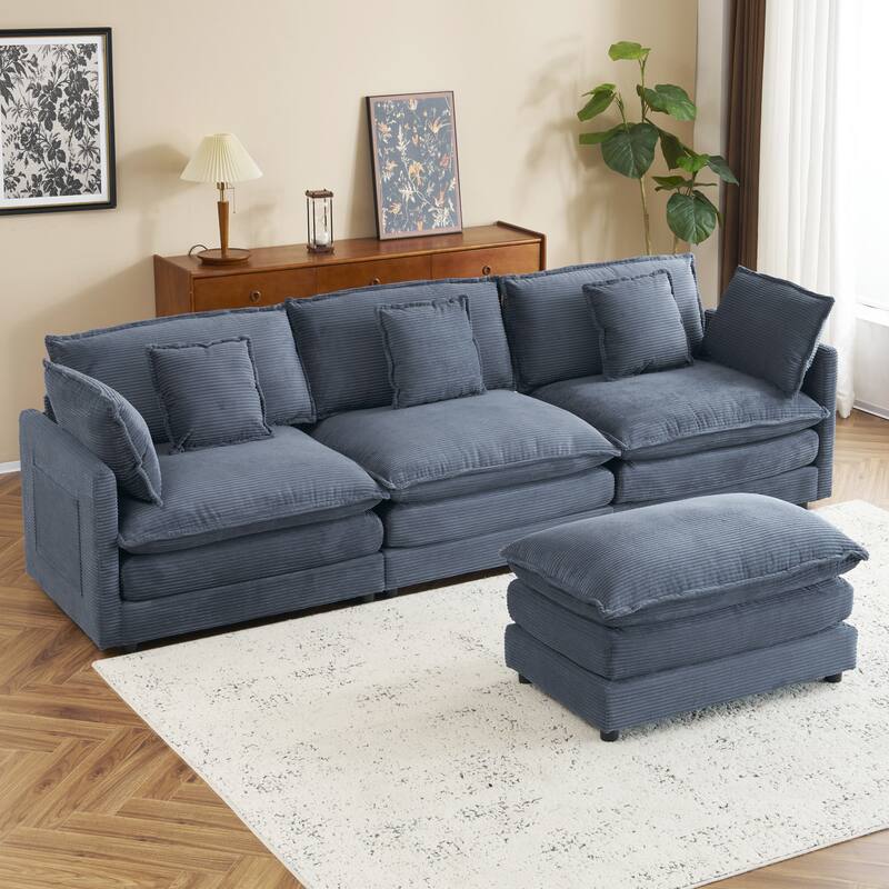 Roomfitters Spacious Modular Corduroy L-Shape Sectional Sofa with Side Storage Pockets for Living Room Convenience