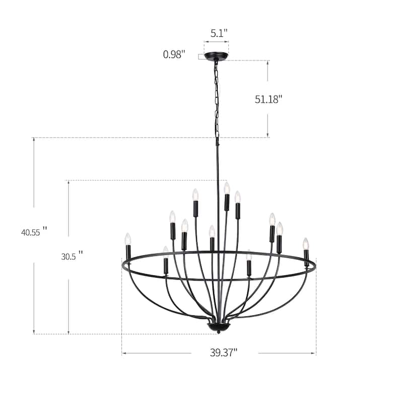 12-Light Metal Lotus Chandelier Graceful Curve Candlestick Ceiling Light