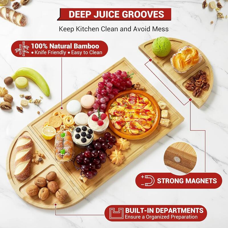 3 Pcs Magnetic Cheese Board Set, Bamboo Cutting Board Set With Deep Juice Grooves