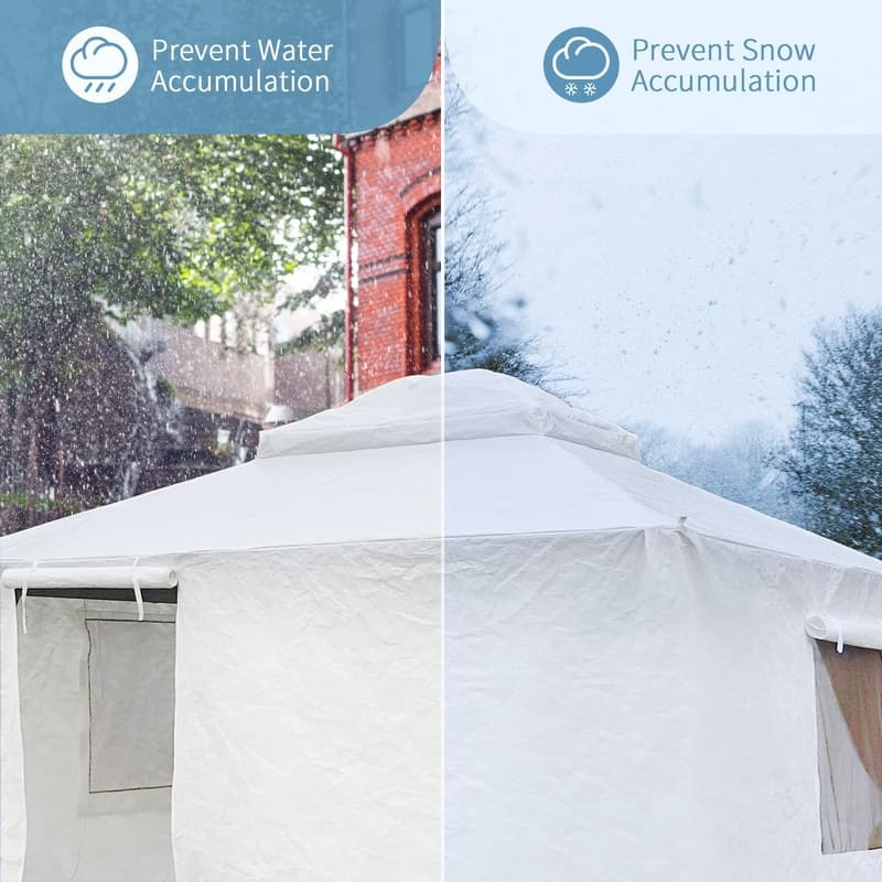 Domi 8' x 8' Universal Winter Gazebo Cover, All Season Waterproof Enclosed Cover with Sidewalls & Ventilated Mesh Windows, White - White - 12' x 20'