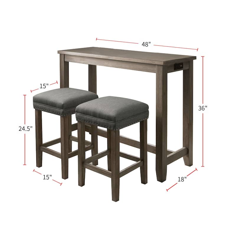 3 Piece Counter Height Table Set in Wire Brushed Gray