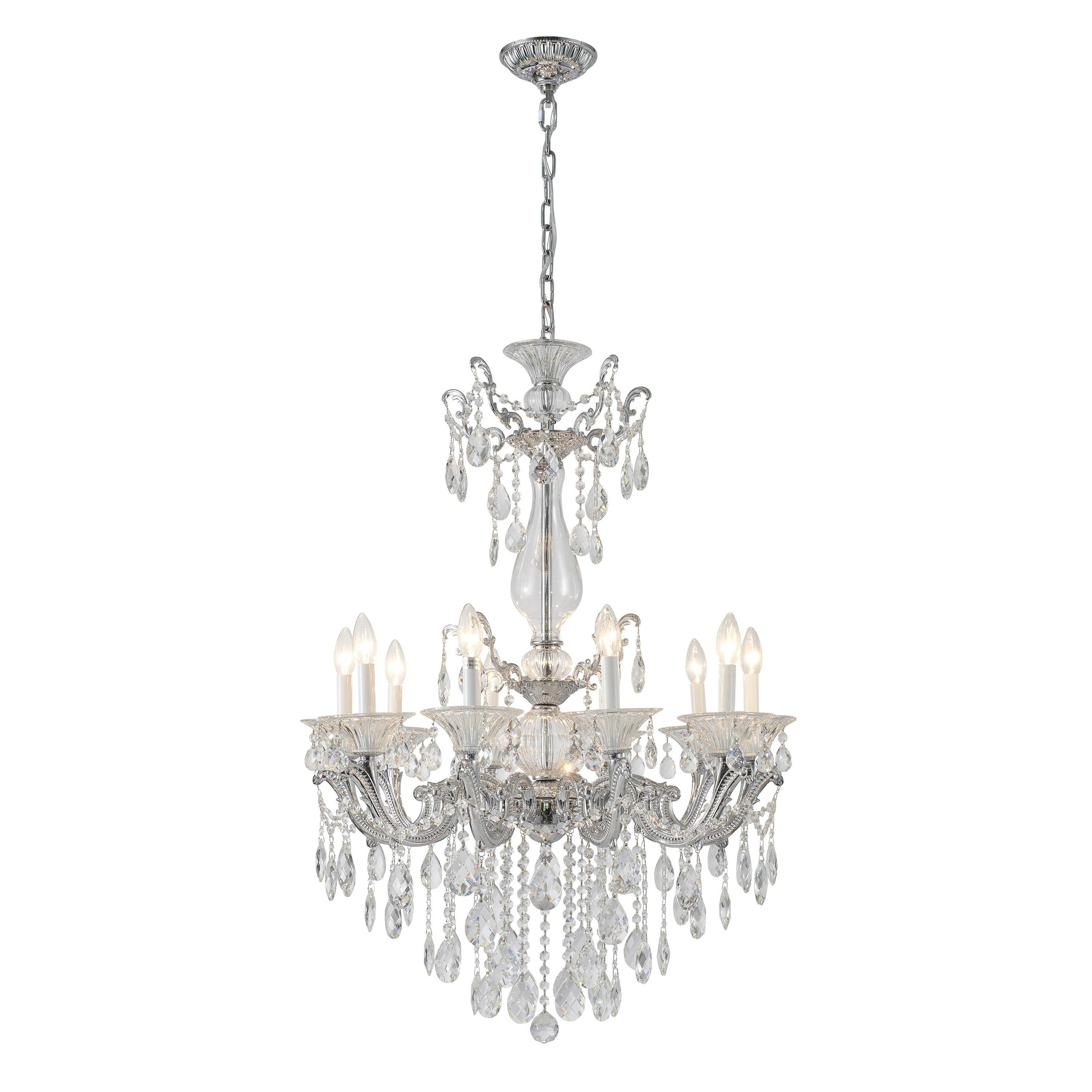 Traditional 10-Light Chrome Metal Crystal Chandelier