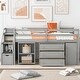 preview thumbnail 1 of 7, Gray Solid Wood Loft Bed with Retractable Desk, Storage Stairs, Storage Drawers, and Shelves