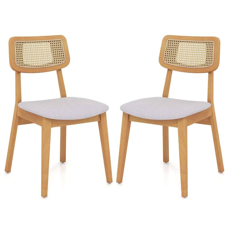 Costway Wooden Rattan Dining Chair Set of 2/4 with Can Back Rubber - 2 PCS - Set of 2