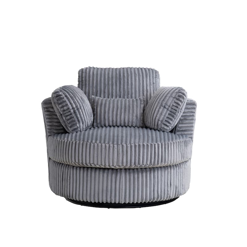 Oversized 360 Degreed Swivel Accent Chair Modern Soft Plush Corduroy Round Barrel Chair for Living Room Bedroom with Pillows