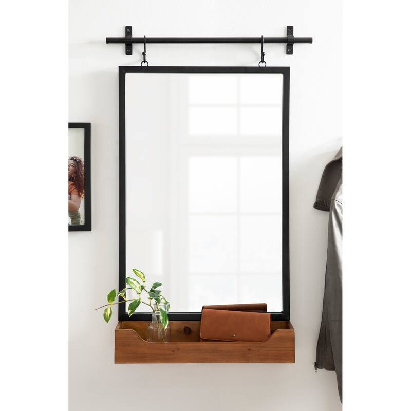 Kate and Laurel Gammons Hanging Farmhouse Wall Mirror with Lower Shelf