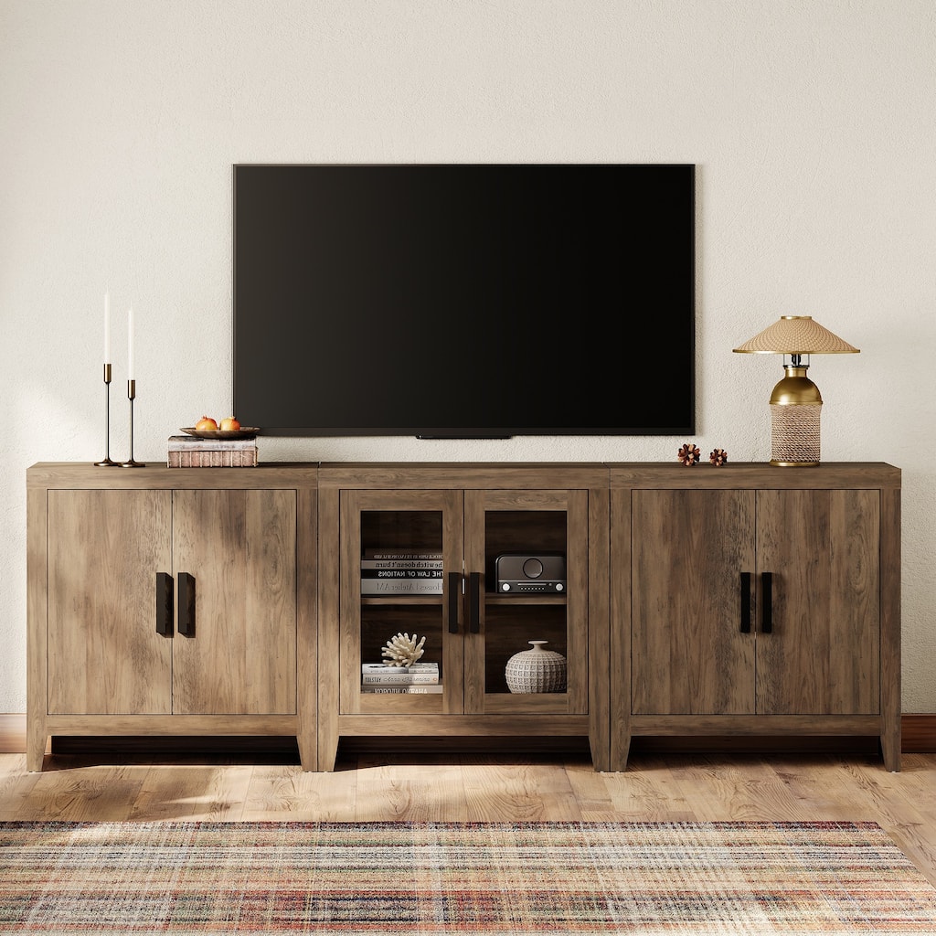 WAMPAT Farmhouse TV Stand for TVs up to 85 Inch, 3-Piece Modular Entertainment Center with Glass and Wood Doors - n/a