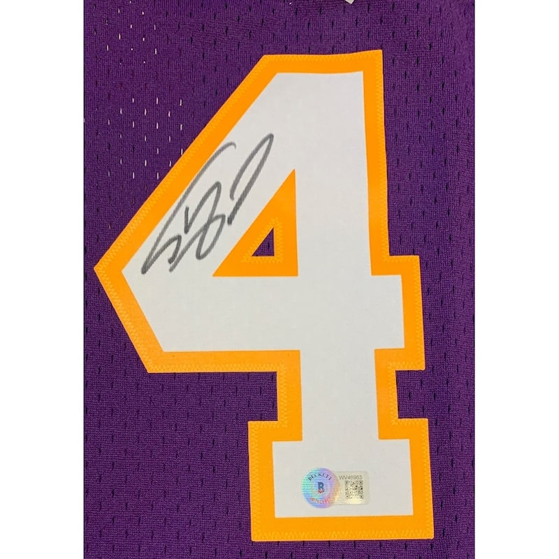 Shaquille O'Neal Autographed Los Angeles Lakers Signed Mitchell and Ness Basketball Jersey Beckett COA Purple - 8'6" x 11'6"