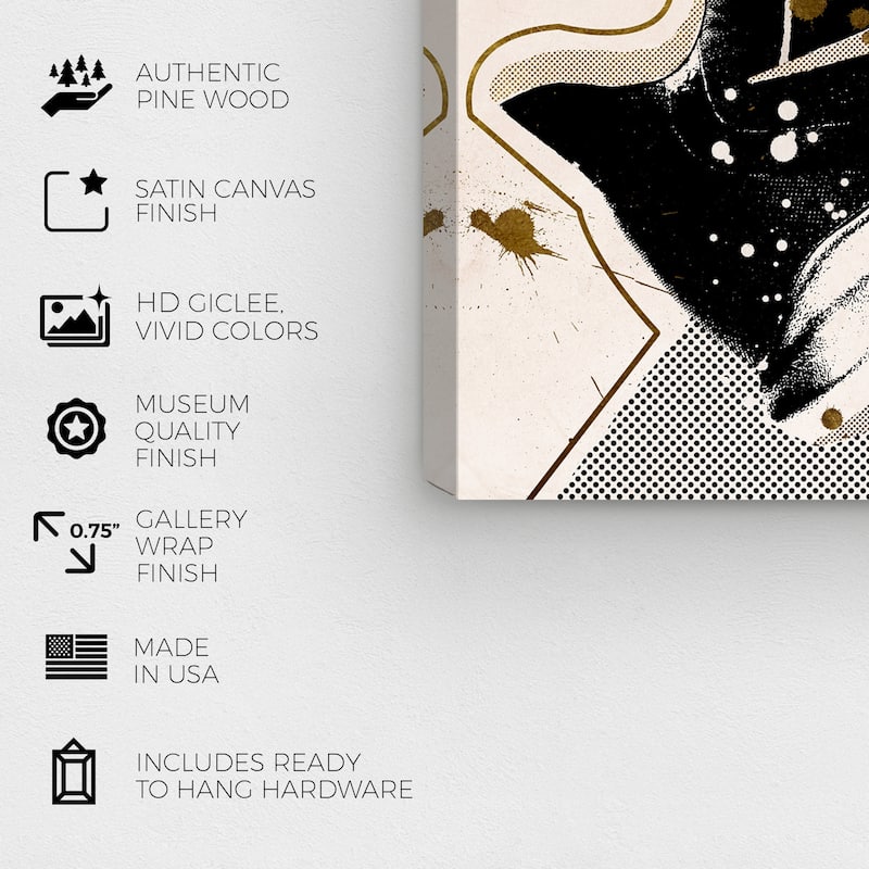 Wynwood Studio Canvas Fashion and Glam Inverted Sneaker Black and Metallic Gold Glam Wall Art Canvas Print