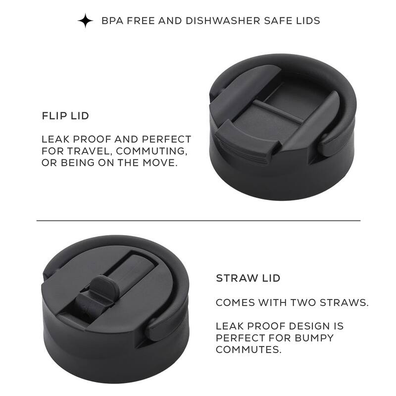 JoyJolt Triple Insulated Stainless Steel Water Bottle with Flip Lid & Sport Straw Lid - 22 oz