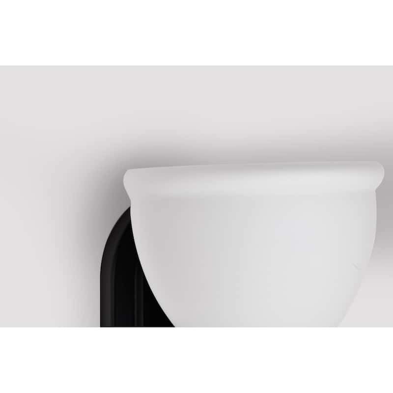 Russel 1 Light Vanity Matte Black with Satin White Glass - Matte Black