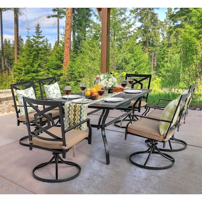 7-Piece Outdoor Iron Dining Set with Umbrella Hole