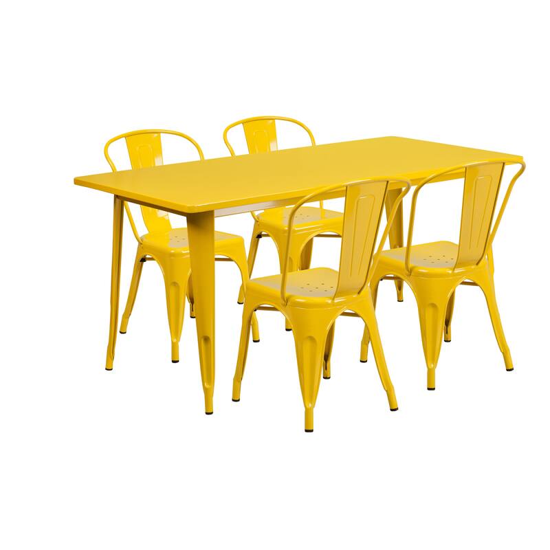 Metal Indoor/ Outdoor Table and Stackable Chair Set