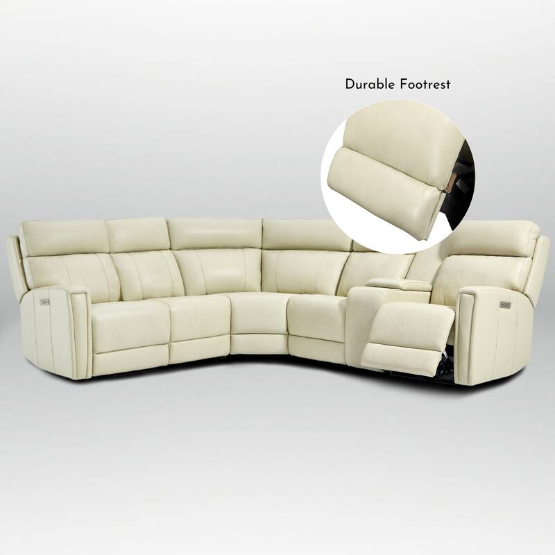 116" W L-Shaped Genuine Leather Power Reclining Sectional Sofa with Console, Ajustable Headrest, USB PortS, 1 Power Armlesschair