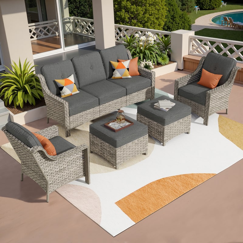 HOOOWOOO 5-piece Wicker High Back Outdoor Furniture Conversation Set