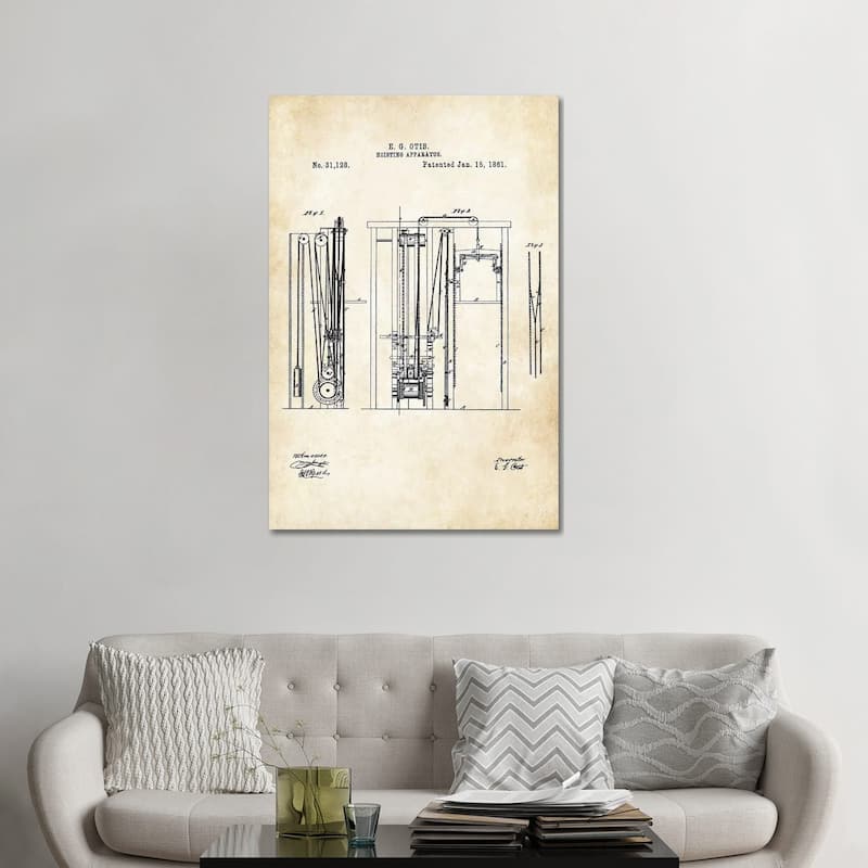 iCanvas "Otis Elevator (1861)" by Patent77 Canvas Print - 48x32x1.5