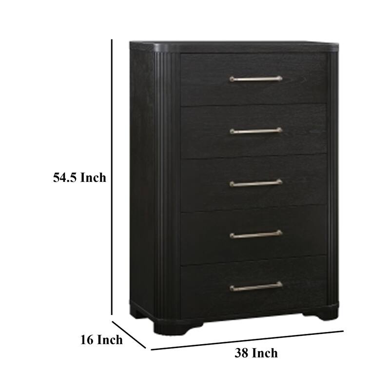 Chas Tall Dresser Chest, 5 Drawers Brass Bar Handles, Charcoal Black