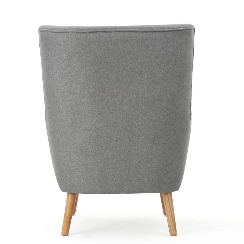 Grey Modern 32.5" High Back Upholstered Button Tufted Wingback Chair with Rubber Wood Legs