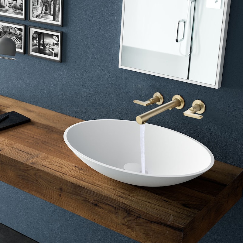 Two Handles Wall Mounted widespread Bathroom Faucet - RB0912-Gold