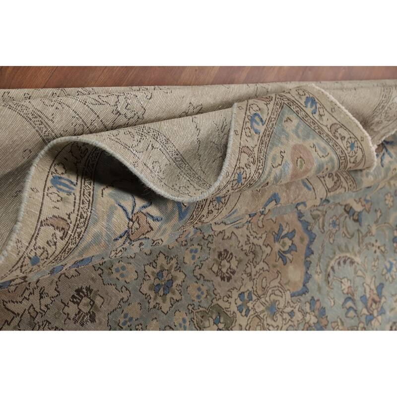 Blue Floral Medallion Tabriz Persian Area Rug Hand-Knotted Wool Carpet - 9'5"x 12'7"