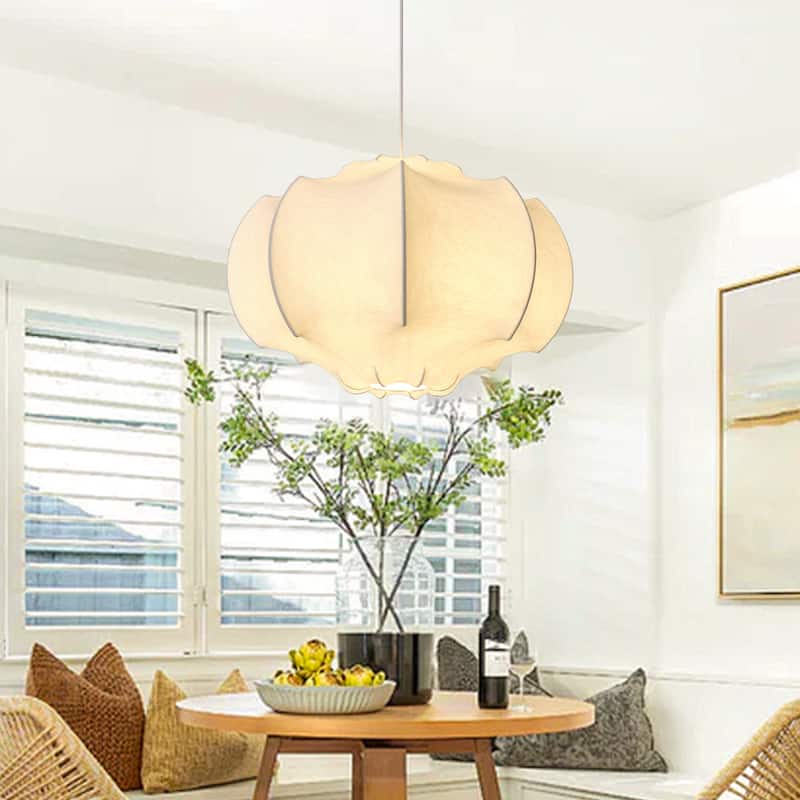 24" Farmhouse White Silk Fabric 3-Light Chandelier Pendant Light for Dining Room