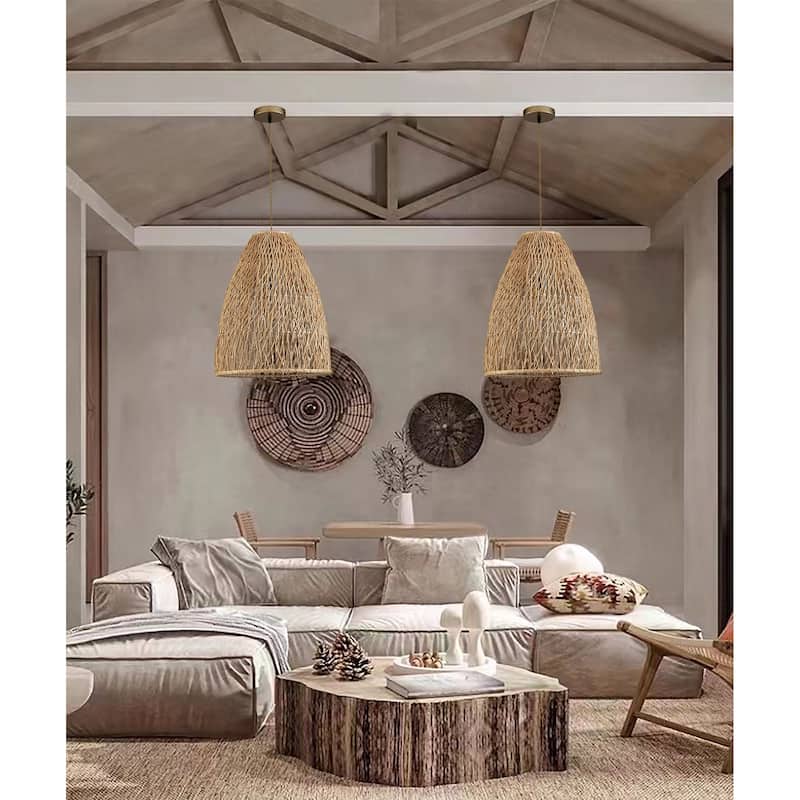 Lisbet Bohemian Rattan Pendant Light Bell Shape - 19.7" x 15.7"