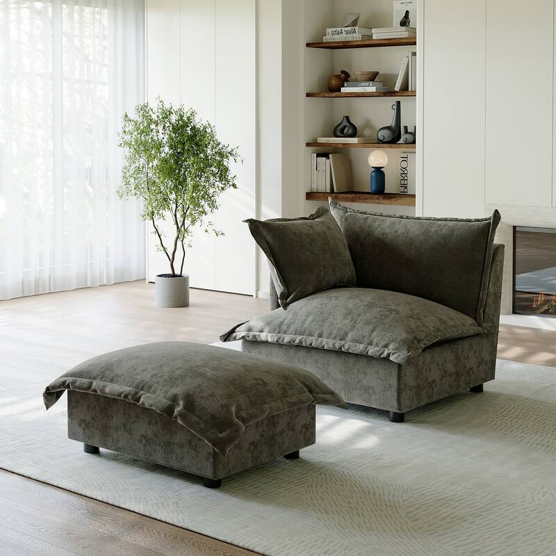 Casual 40"W Oversized Soft Comfy Cloud Chenille Chaise Lounge with Ottoman