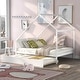 preview thumbnail 1 of 25, Full Size Wooden House Bed With Trundle and Roof for Kids, Boys and Girls White
