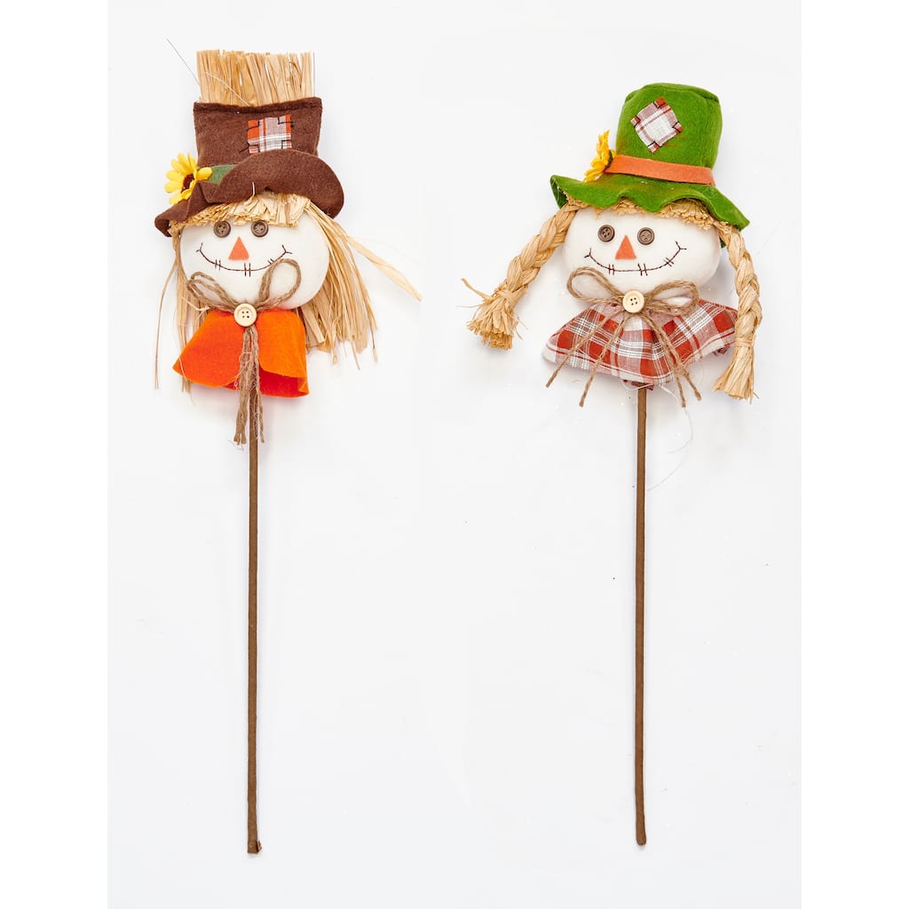 18" Harvest Scarecrow Boy and Girl Head Pick, Set of 4
