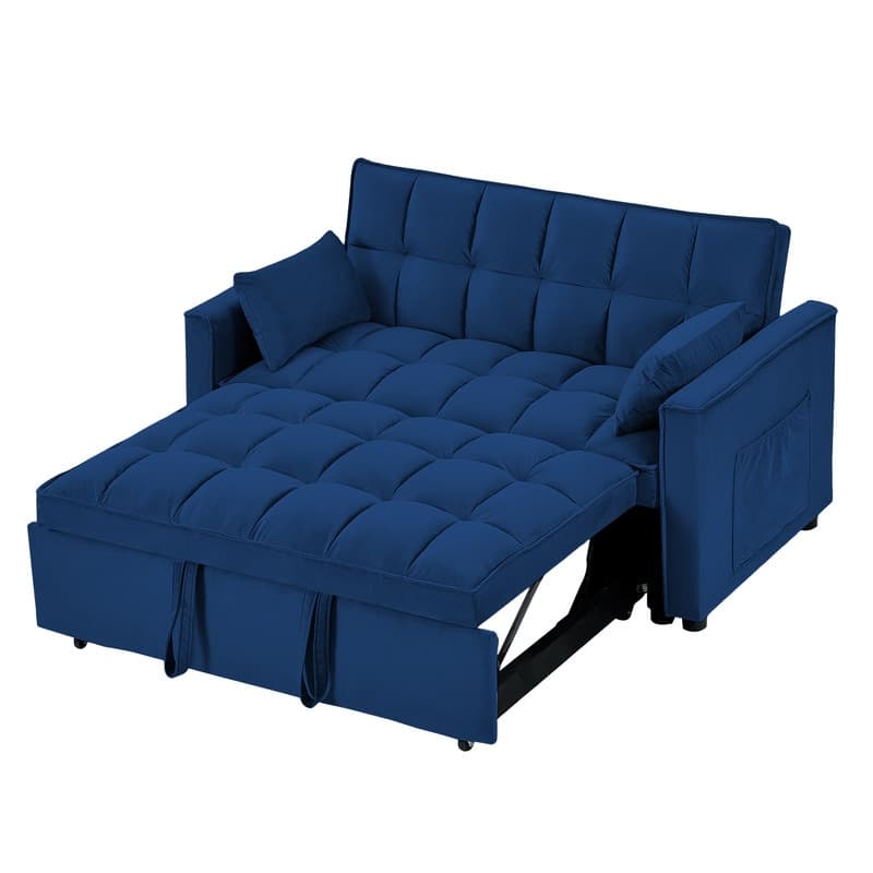 55" Modern Velvet Convertible Sleeper Sofa Bed Couch w/Pull Out Bed,Pillows and Side Pockets