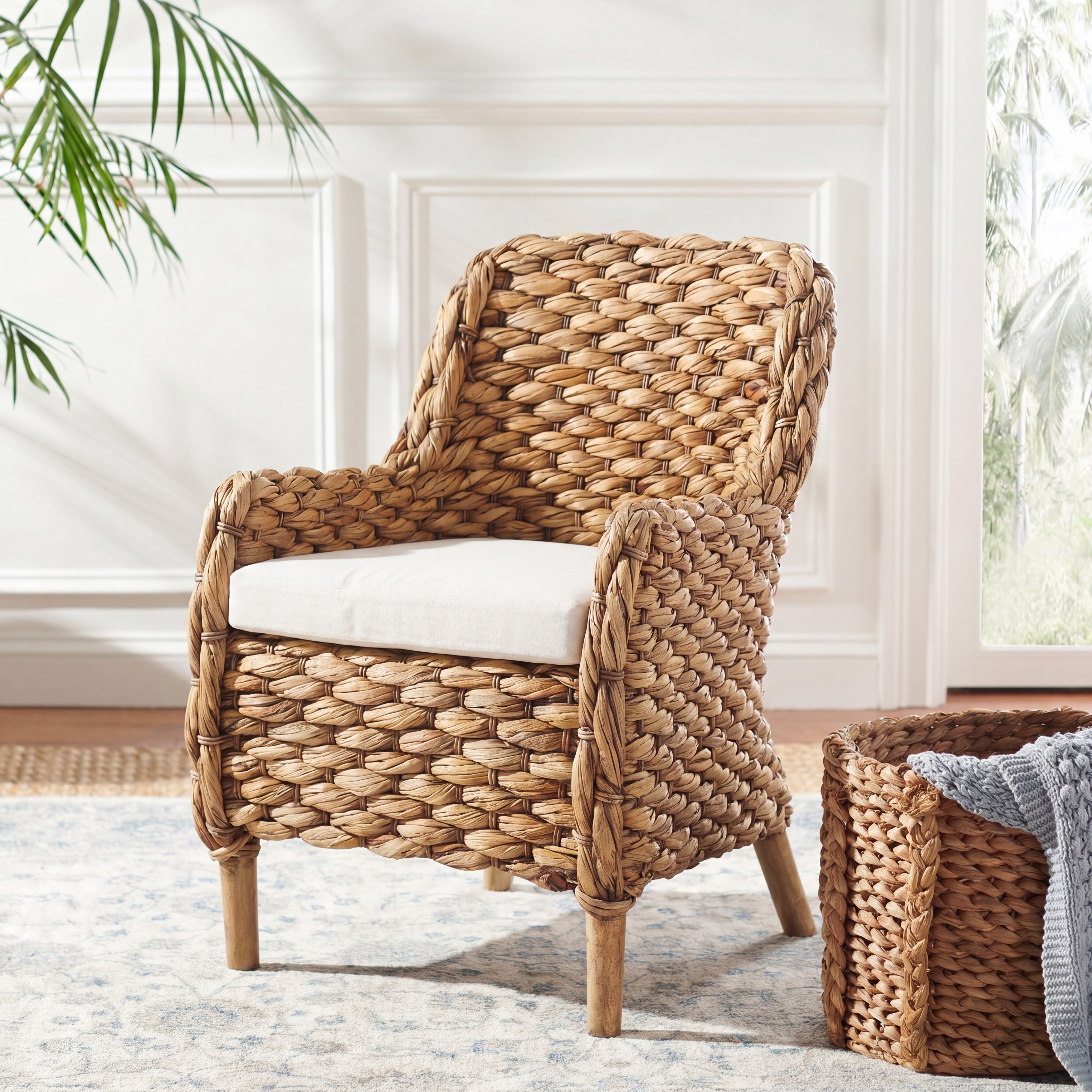 SAFAVIEH Purrl Hyacinth Solid Wood Accent Chair with Cushion, Fully Assembled - 26"W x 26"D x 32"H
