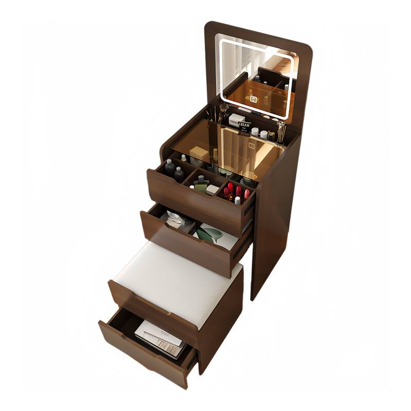 Flip-Top Vanity Table with Lighted Mirror, Makeup Desk, Included Stool