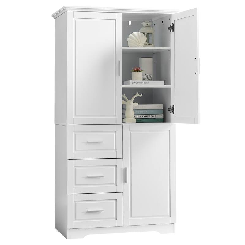 Tall & Wide Storage Cabinet with 3 Drawers and Doors, for Bathroom or Office Organization