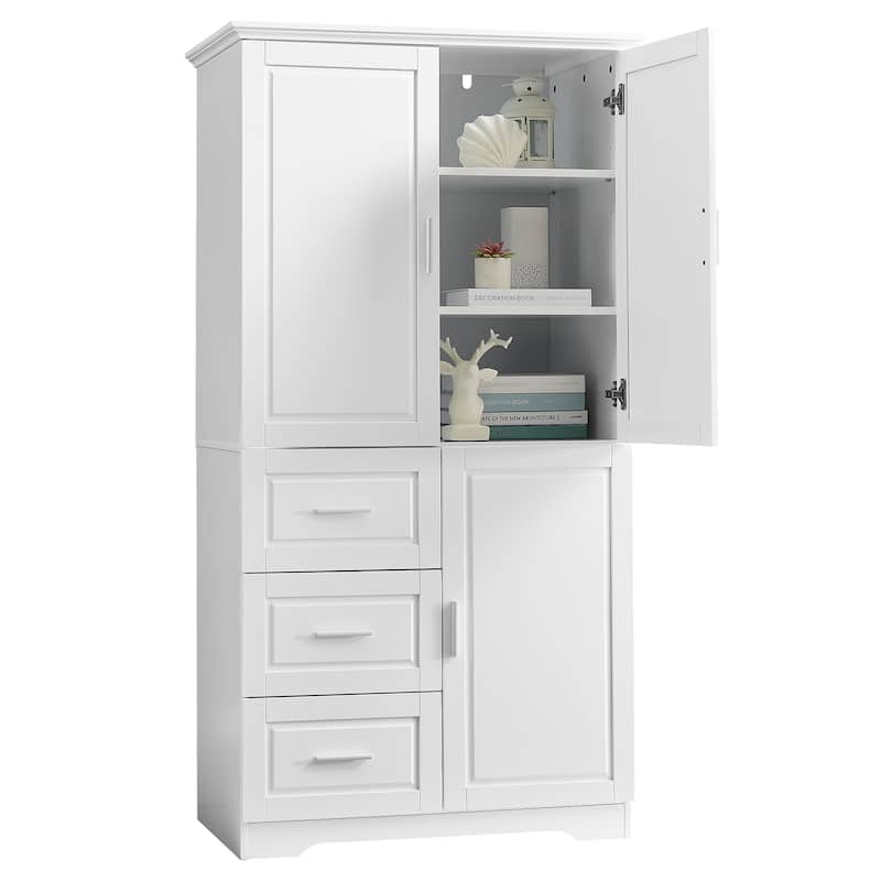 Tall and Wide Storage Cabinet with Doors for Bathroom/Office,Three Drawers - N/A