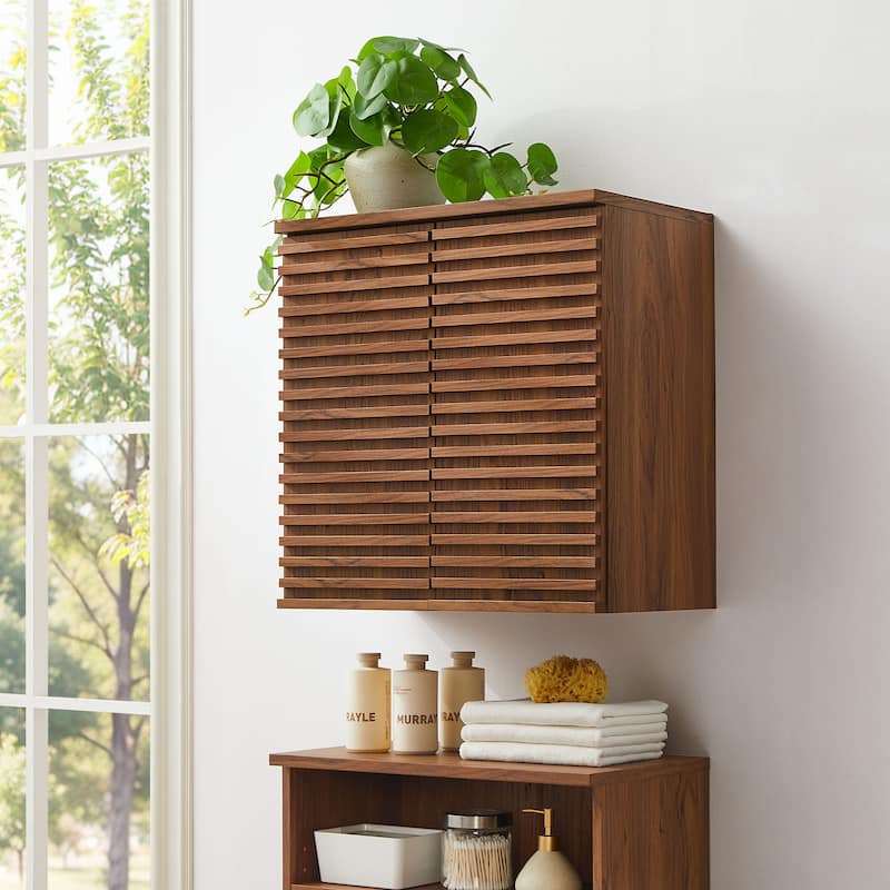 Render Wall Mounted Bathroom Cabinet - Walnut