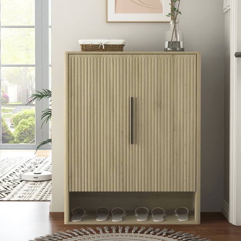 Roomfitters Shoe Storage Cabinet, Modern Entryway Organizer with Adjustable Shelves, Space Saving Furniture - Wood