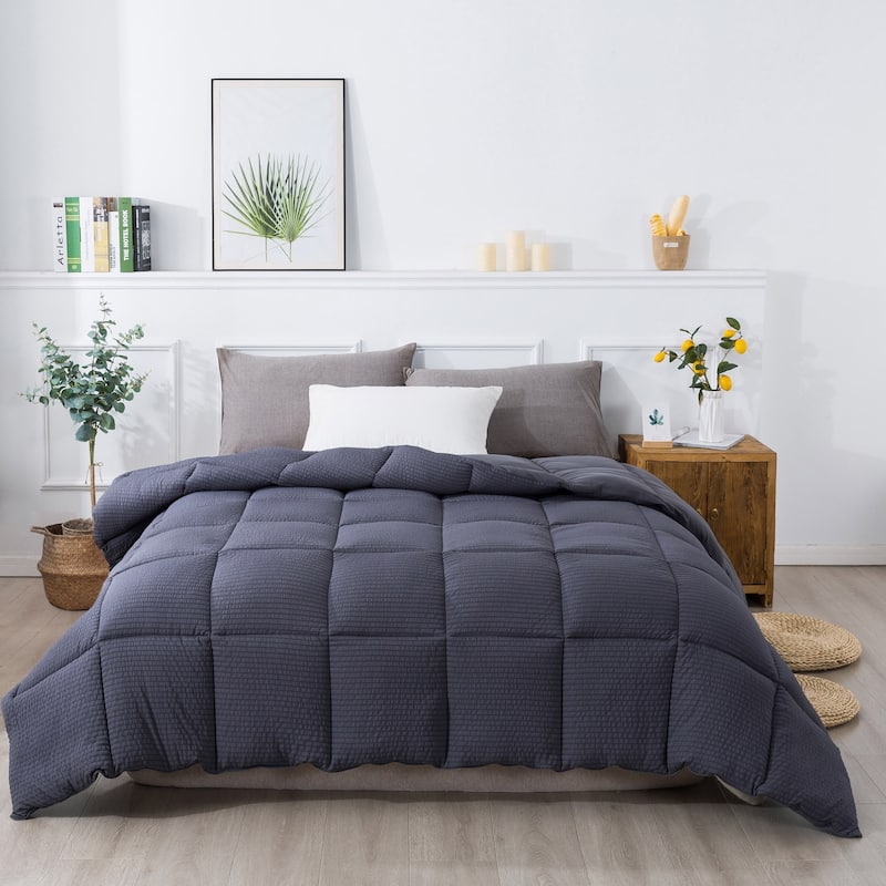 KASENTEX Winter Warmth Quilted Comforter, Cozy Soft Seersucker Textured, Down Alternative Fill