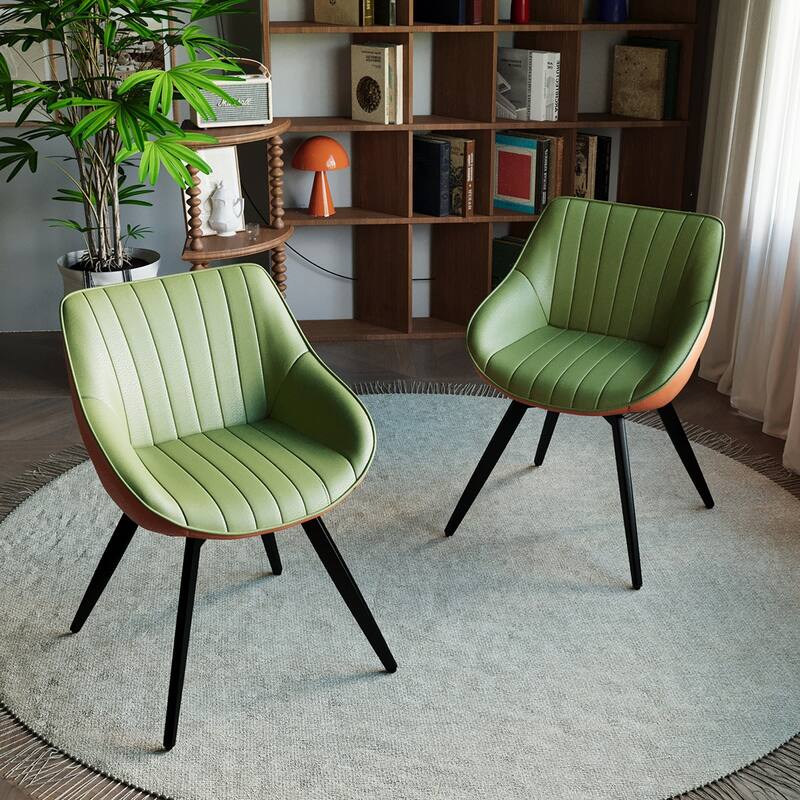 PU Dining Chair With Metal Legs,Set of 2 - Green