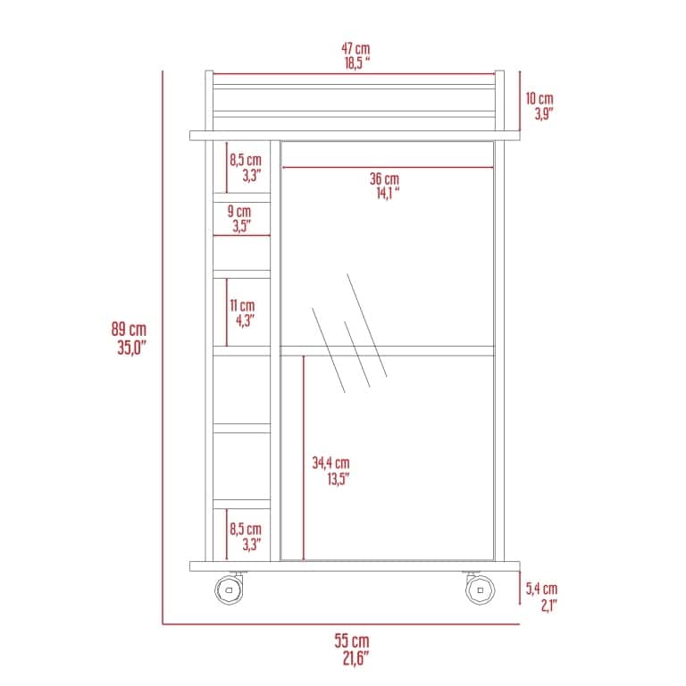 Bar Cart Baltimore, Two Tier Cabinet With Glass Door, Six Wine Cubbies
