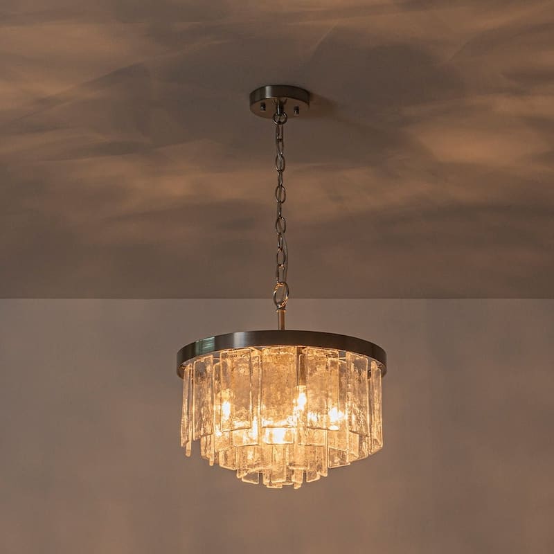 5-Light Tiered Water Glass Round Semi Flush Chandelier