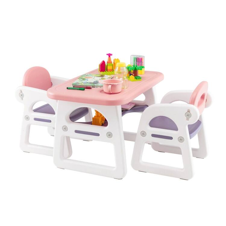 Kids Table and Chair Set with Building Blocks - 31" x 19" x 19" (L x W x H)