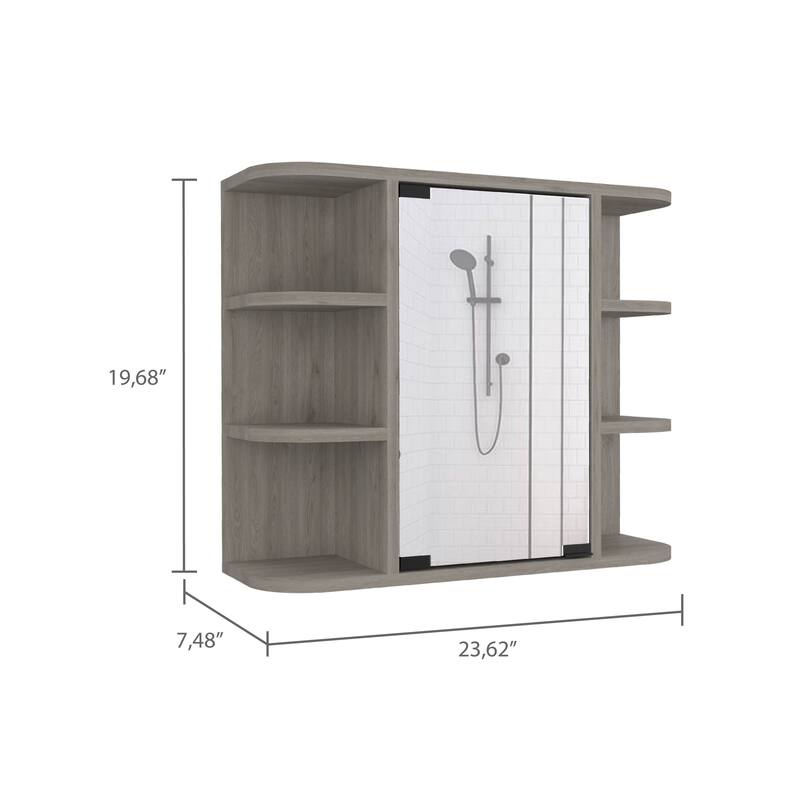 Medicine Cabinet with Six External Shelves, Mirror Panel Door, Three Internal Shelves, White Finish - Wall-Mounted