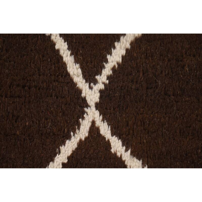 Tribal Brown Moroccan Oriental Area Rug Hand-Knotted Wool Carpet - 6'10" x 11'0"