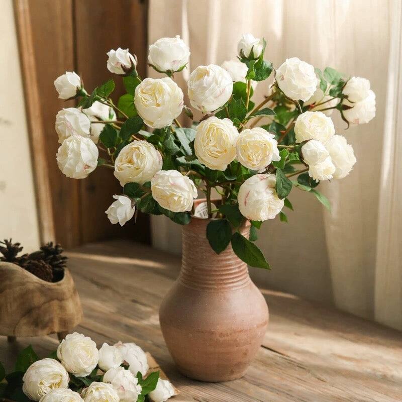 RusticReach White Cabbage Rose Stem 20.8" Tall