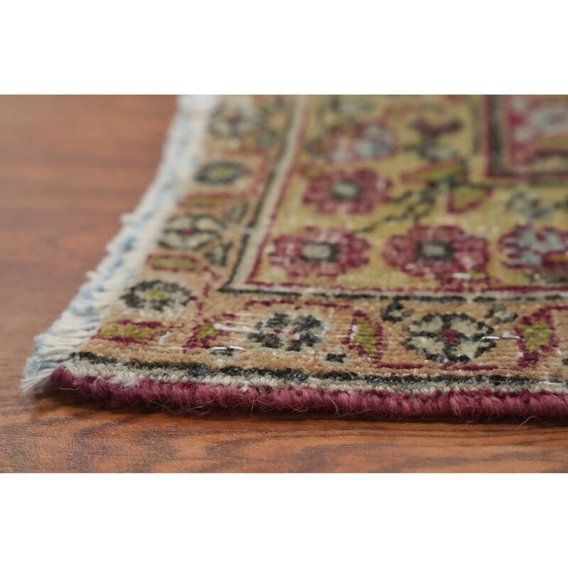 Hand Knotted Oriental 100% Wool Carpet Traditional Floral Pink Mashad Area Rug - 11' 1'' X 7' 11''