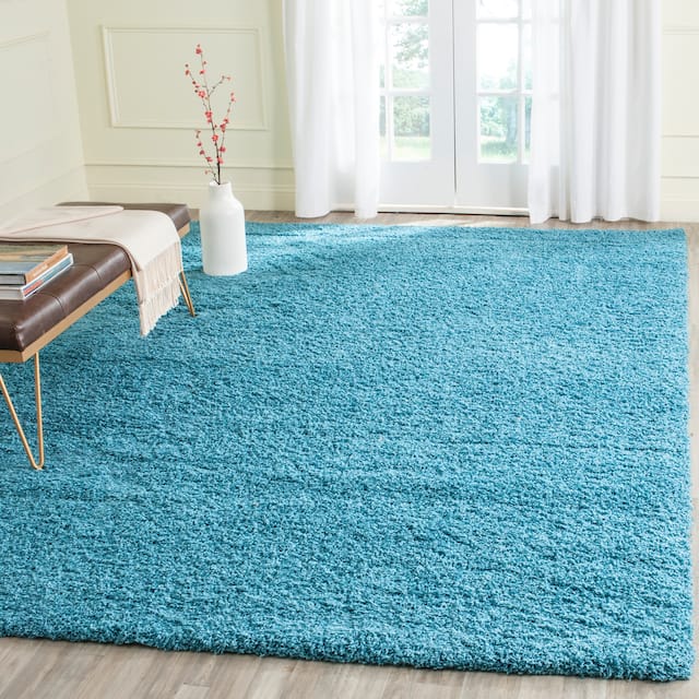 SAFAVIEH Laguna Shag Verdiana Solid Color 2-inch Thick Shag Rug - 8'6" x 12' - Turquoise