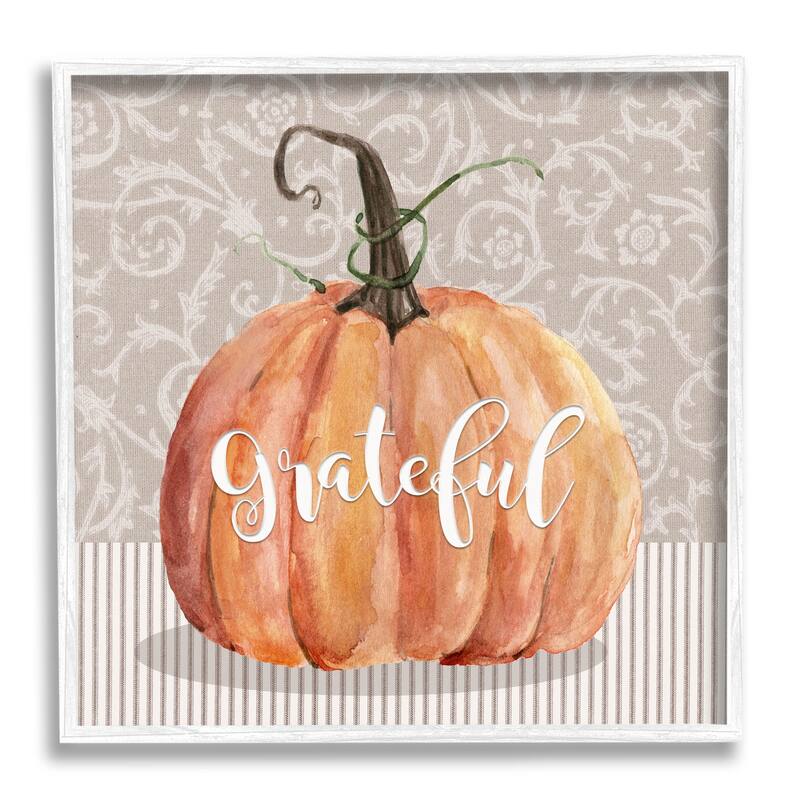Stupell Grateful Autumnal Pattern Pumpkin Framed Giclee Art, Design by Livi Finn - 24 x 24 - White