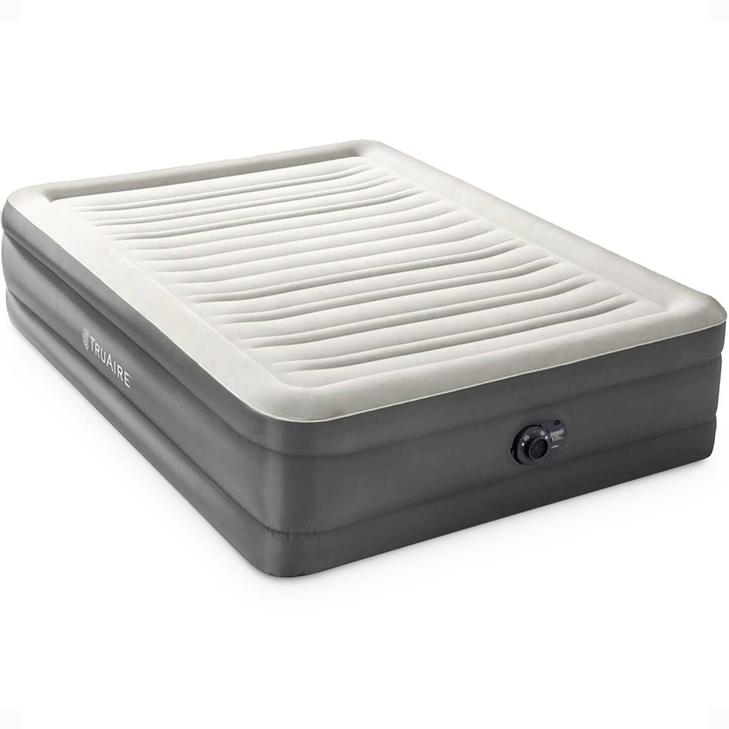 Intex TruAire Luxury Queen Air Mattress Airbed w/ Lumbar Support & Built in Pump